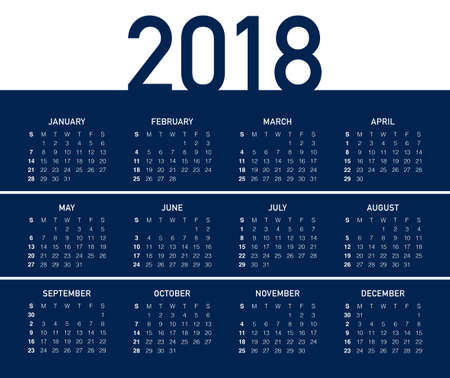 Year 2018 calendar vector design template, simple and clean designのイラスト素材