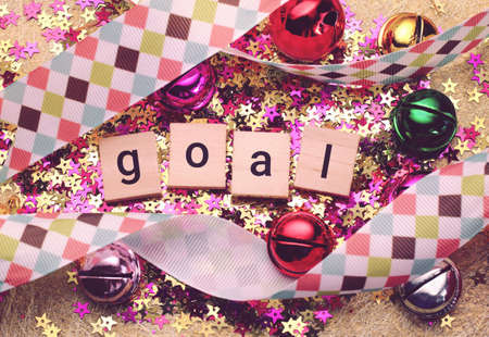 Goal wooden blocks. New year is the first day of the year in the Gregorian calendar.の写真素材