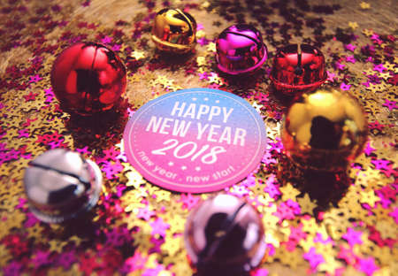 Happy new year 2018 with colorful decoration. New year is the first day of the year in the Gregorian...
