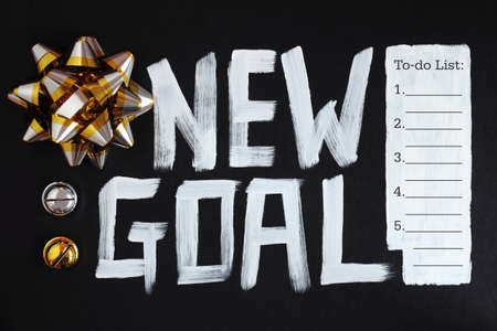 New goal on black background. New year is the first day of the year in the Gregorian calendar.の写真素材