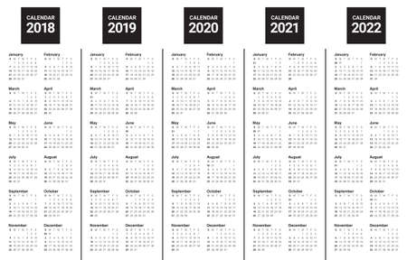Year 2018 2019 2020 2021 2022 calendar vector design template, simple and clean designのイラスト素材