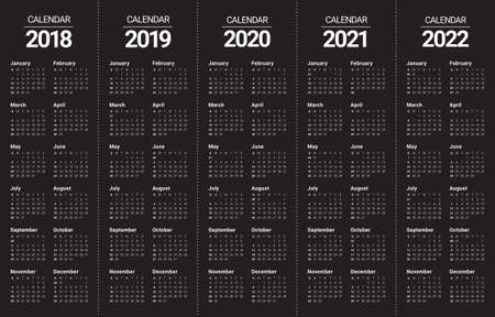 Year 2018 2019 2020 2021 2022 calendar vector design template, simple and clean designのイラスト素材