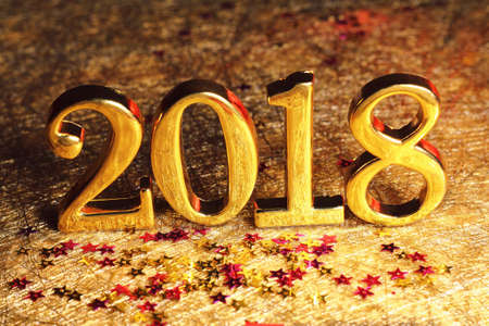 2018 gold numbers text and decoration. New year is the first day of the year in the Gregorian calendar.の写真素材