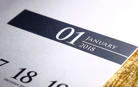 Close up of january 2018 on diary calendar. New year is the first day of the year in the Gregorian calendar.の写真素材