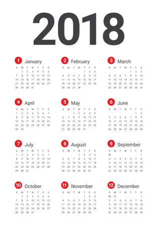 Year 2018 calendar vector design template, simple and clean designのイラスト素材