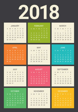 Year 2018 calendar vector design template, simple and clean designのイラスト素材