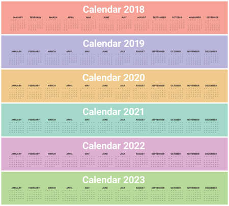 Year 2018 2019 2020 2021 2022 2023 calendar vector design template, simple and clean designのイラスト素材