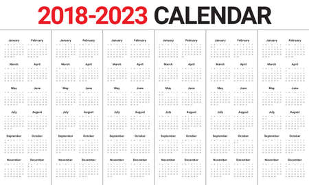 Year 2018 2019 2020 2021 2022 2023 calendar vector design template, simple and clean designのイラスト素材
