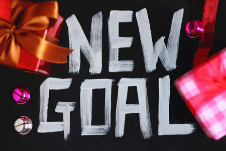 New goal on black background. New year is the first day of the year in the Gregorian calendar.の写真素材