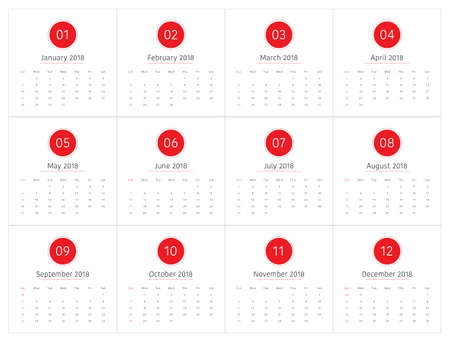 Year 2018 calendar vector illustration, simple and clean design.のイラスト素材
