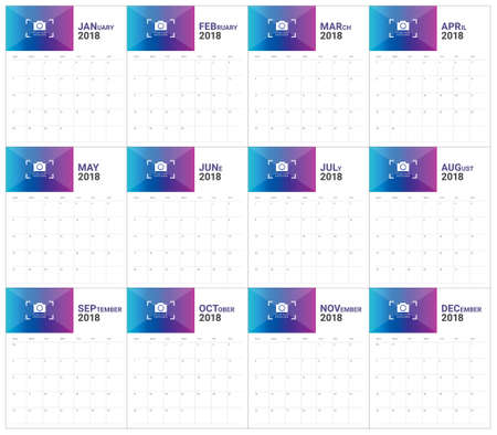 Year 2018 planner calendar vector illustration, simple and clean design.のイラスト素材