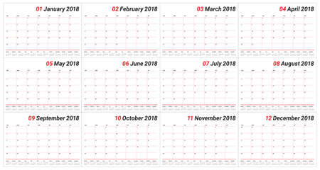 Year 2018 planner calendar vector illustration, simple and clean design.のイラスト素材