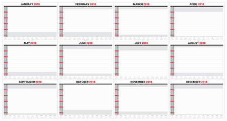 Year 2018 planner calendar vector illustration, simple and clean design.のイラスト素材