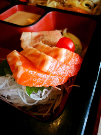 Mixed sashimi dish at japanese restaurant. Sashimi is one of the most famous dishes in the Japanese cuisine.の写真素材