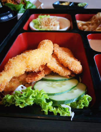 Bento at japanese restaurant. Bento is a single-portion take-out or home-packed meal common in...