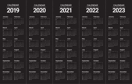 Year 2019 2020 2021 2022 2023 calendar vector design template, simple and clean designのイラスト素材