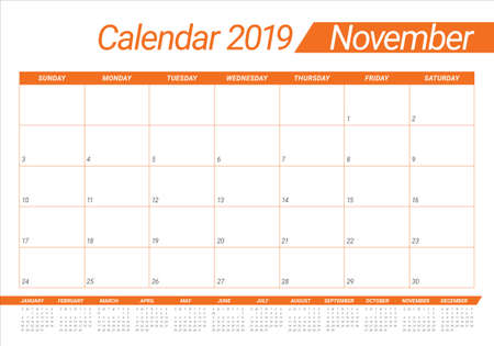 November 2019 desk calendar vector illustration, simple and clean design.のイラスト素材