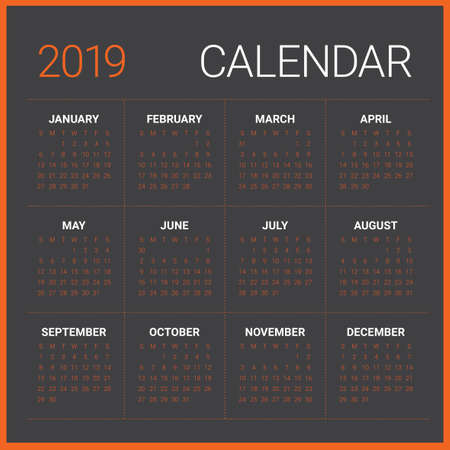 Year 2019 calendar vector design template, simple and clean designのイラスト素材