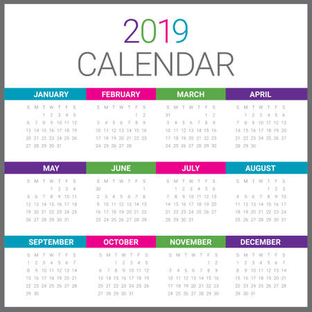 Year 2019 calendar vector design template, simple and clean designのイラスト素材