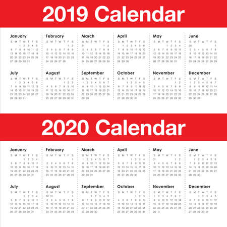 Year 2019 2020 calendar vector design template, simple and clean designのイラスト素材