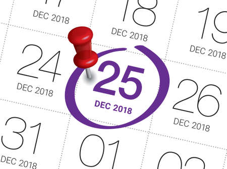 Close up of christmas day 2018 on diary calendar. Wishing you wonderful memories during this joyous...
