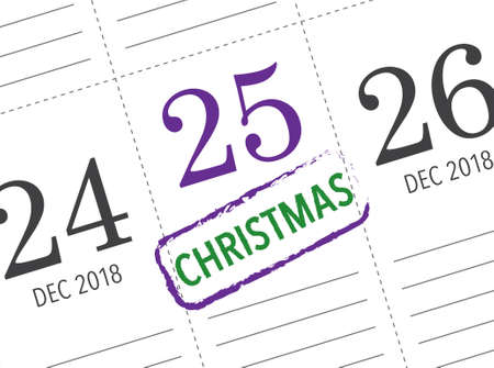Close up of christmas day 2018 on diary calendar. Wishing you wonderful memories during this joyous...