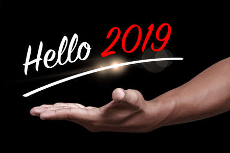 Hello 2019 with hand. New year is the first day of the year in the Gregorian calendar.の写真素材