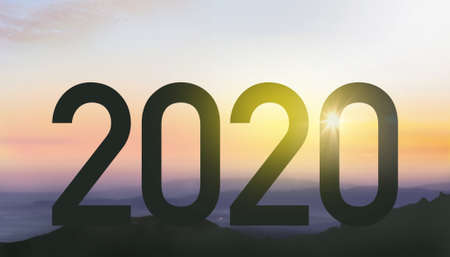 2020 new year concept. Silhouette number on the hill. New year is the first day of the year in the...