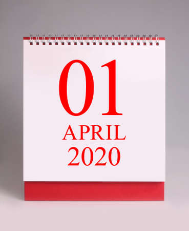 The first day of april 2020. simple and clean calendar design.の写真素材
