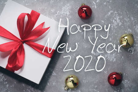 Happy new year 2020 with gift. New year is the first day of the year in the Gregorian calendar.の写真素材