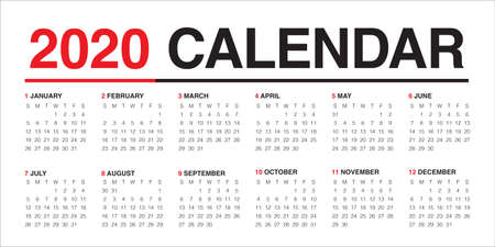 Year 2020 calendar vector design template, simple and clean designのイラスト素材