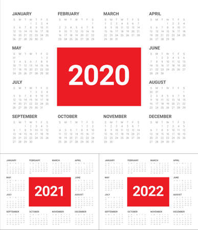 Year 2020 2021 2022 calendar vector design template, simple and clean designのイラスト素材