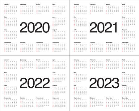 Year 2020 2021 2022 2023 calendar vector design template, simple and clean designのイラスト素材