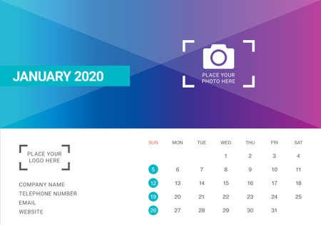 January 2020 desk calendar vector illustration, simple and clean design. 
のイラスト素材