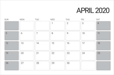 April 2020 desk calendar vector illustration, simple and clean design.のイラスト素材