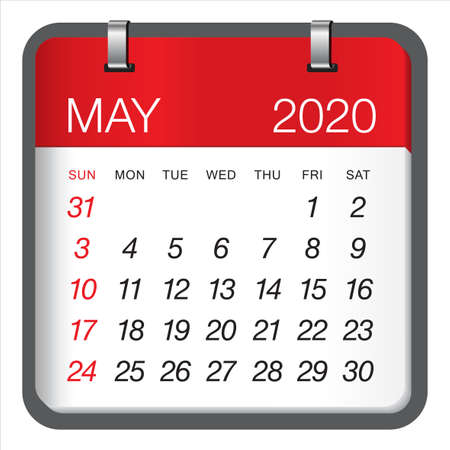 May 2020 monthly calendar vector illustration, simple and clean design.のイラスト素材