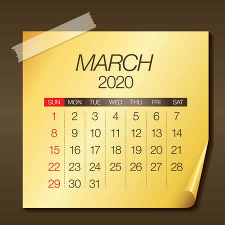 March 2020 monthly calendar vector illustration, simple and clean design.のイラスト素材