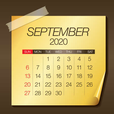 September 2020 monthly calendar vector illustration, simple and clean design.のイラスト素材
