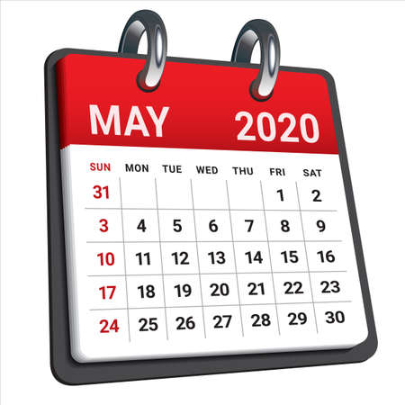 May 2020 monthly calendar vector illustration, simple and clean design. のイラスト素材