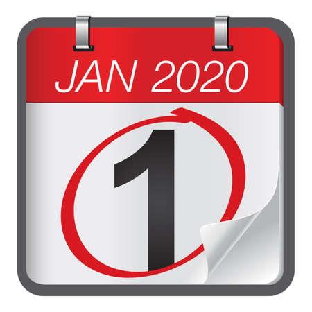 Close up of first day of the year 2020 on calendar. New year is the first day of the year in the Gregorian calendar.のイラスト素材