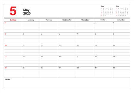 May 2020 desk calendar vector illustration, simple and clean design.のイラスト素材