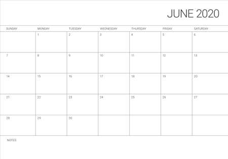 June 2020 desk calendar vector illustration, simple and clean design. 
のイラスト素材