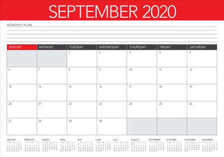 September 2020 desk calendar vector illustration, simple and clean design. 
のイラスト素材