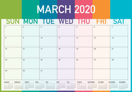 March 2020 desk calendar vector illustration, simple and clean design. 
のイラスト素材