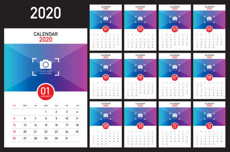 Year 2020 desk calendar vector illustration, simple and clean design.のイラスト素材