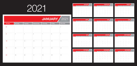 Year 2021 desk calendar vector illustration, simple and clean design.のイラスト素材