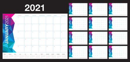 Year 2021 desk calendar vector illustration, simple and clean design.のイラスト素材