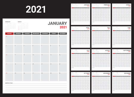 Year 2021 desk calendar vector illustration, simple and clean design.のイラスト素材