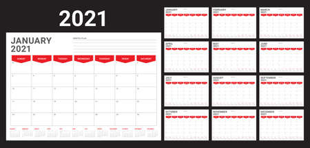 Year 2021 desk calendar vector illustration, simple and clean design.のイラスト素材