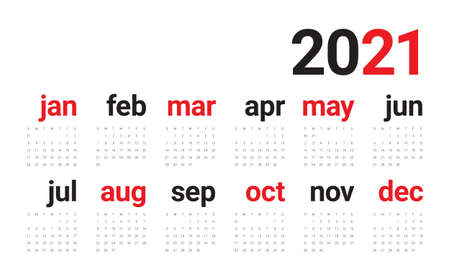 Year 2021 calendar vector design template, simple and clean designのイラスト素材